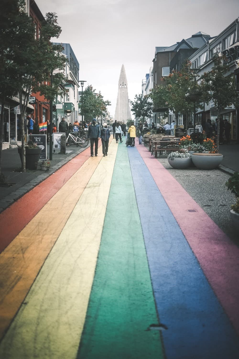 Reykjavik: Rainbow street leading to Hallgrímskirkja church in Reykjavik
